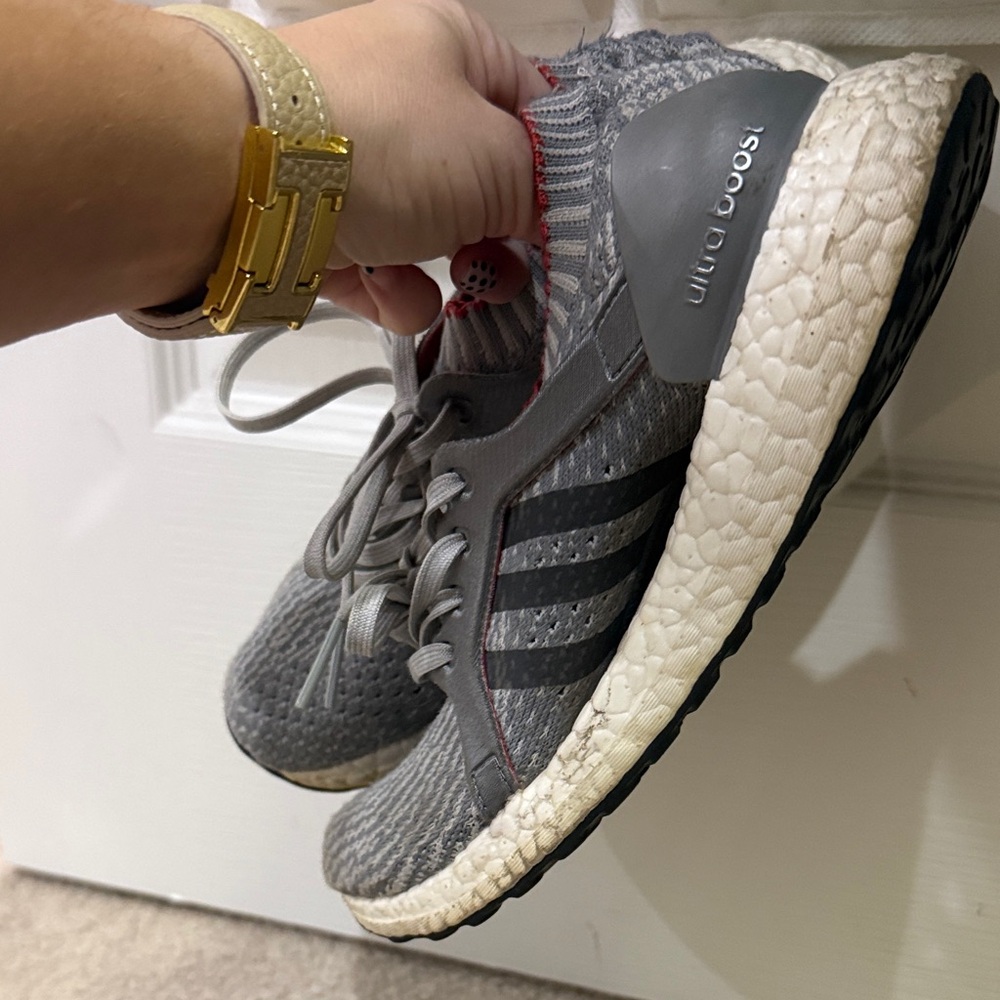 adidas Grey Knit Ultraboost Sneakers with White Boost Midsole